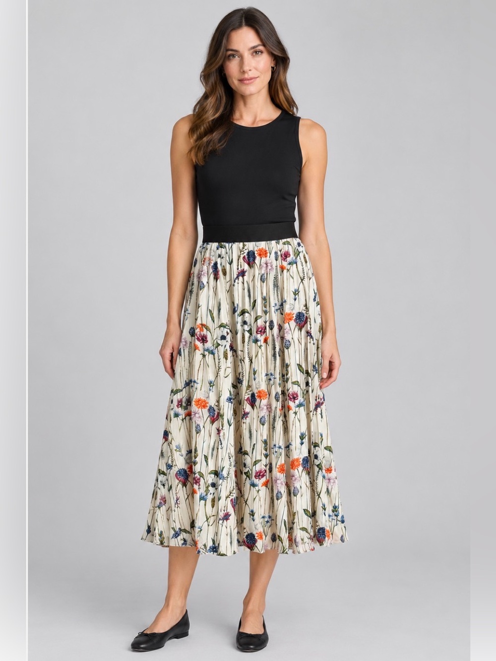 Judith&Charles Pleated Floral Midi Skirt 2